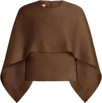 Alberta Ferretti Jassen, Dames, Bruin, M, Organza, Top met cape-effect