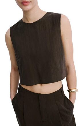 Mango Boxy Crop Back Button Top in Chocolate at Nordstrom, Size Medium