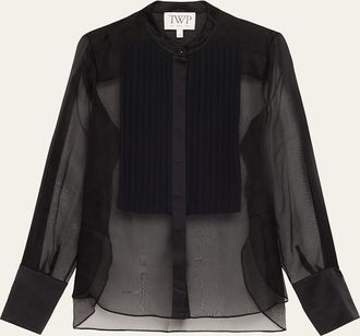 TWP Peyton Sheer Tuxedo Button-Front Shirt