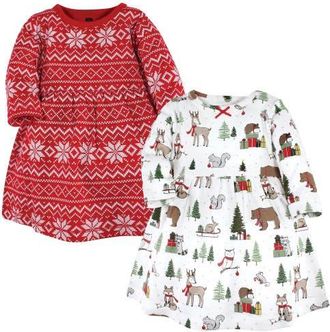 Hudson Baby Two-Piece Long-Sleeve Dresses Set in Christmas Forest at Nordstrom, Size 12-18M