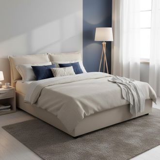 Dmora Dmora - Cama Matrimonial Dcarrar, Cama Contenedor Con Revestimiento De Tela, 100% Made In Italy, Apertura Frontal, Con Colch&oacute;n 160x190 Cm Incluido, Be
