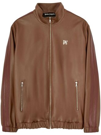 Palm Angels PA monogram leather track jacket - men - Leather/Cupro/Cotton - 48 - Brown