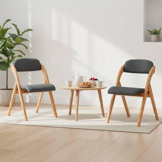 SoBuy Set of 2 Ergonomic Backrest Folding Wooden Chair - No Assembly in Dark Grey | Size: 2 Pack