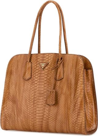 Prada Womens Orange Leather Shopping Bag Naturale Borse A Mano