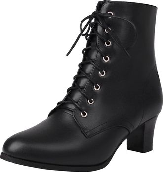 Generic Winter European Style Lace Up Ankle Boots with Thick Mid Heel for Women Chunky Block Heel Design Comfortable Footwear Durable Sole Fashion Booties Ide