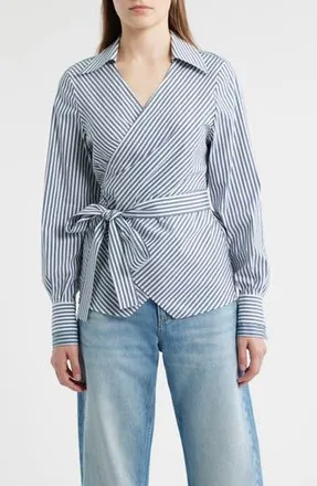 BOSS Bekania Stripe Wrap Top in Tanzanite Stripe at Nordstrom Rack, Size 6