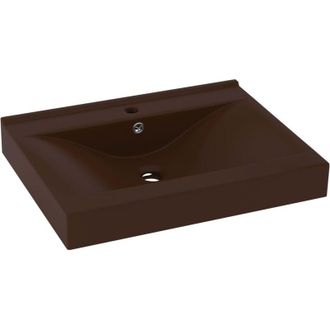 vidaXL vidaXL Lavabo con Foro Rubinetto Marrone Scuro Opaco 60x46cm Ceramica