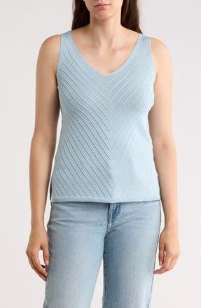 T Tahari Double V-Neck Pointelle Sweater Tank in Iced Blue at Nordstrom Rack, Size X-Small