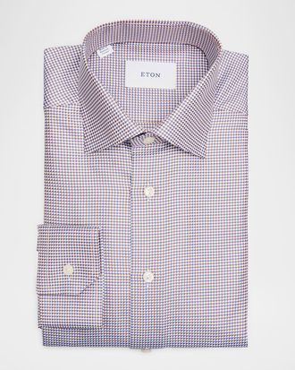 Eton Mens Slim-Fit Organic Cotton Micro-Chevron Dress Shirt