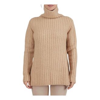Kiton Turtlenecks, female, Beige, Size: XS Textured Cashmere Silk Turtle Neck Sweater