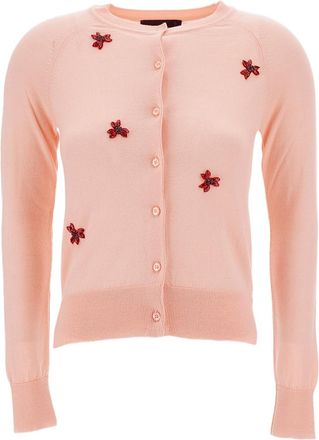 Simone Rocha Pink Crystal Floral Merino Wool-Silk Cardigan