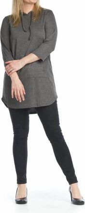 Papillon 3/4 Sleeve Hoody Dress With Kangaroo Pockets In Charcoal