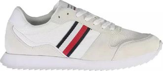 Tommy Hilfiger Milieubewuste witte sneakers met logoaccent - Heren - Sneakers - Beige - 45 EU - Leer - Schoenen
