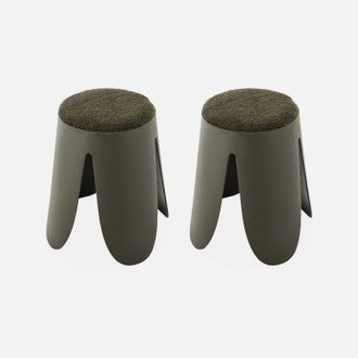 Sweeek Sweeek - Taburete Apilable Con Asiento Texturado, Set De 2, Niki, Kaki Oscuro, 44x30x46 Cm