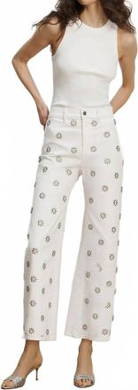 Veronica Beard Grant Studded Wide Leg Jeans In White