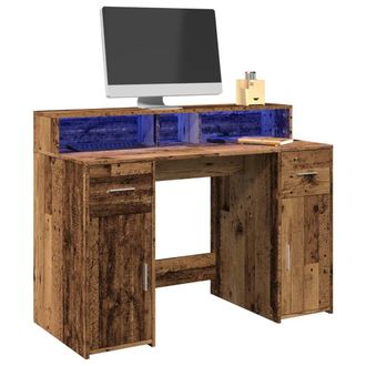 Berkfield Home Desk with LED Lights Old Wood 120x55x91 cm Engineered Wood in Brown | Size: 120 x 55 x 91 cm