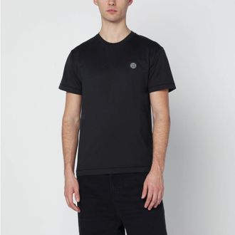 Stone Island Black cotton T-shirt with logo patch
