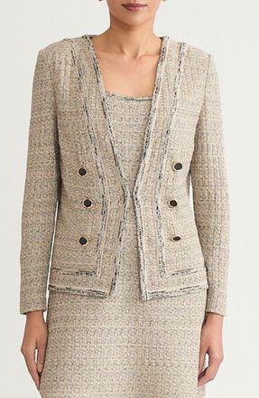 Ming Wang x Tanya Foster Shimmer Tweed Knit Jacket in Gold/Black at Nordstrom, Size Xx-Small