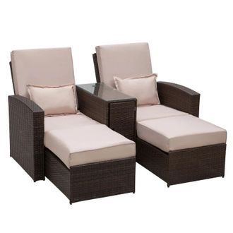 OUTSUNNY Rattan Double Lounge - Brown | TJ Hughes