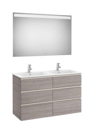 Roca Roca - Pack Mueble Base De 6 Cajones + Lavabo Doble + Espejo Led The Gap Color: Roble City Texturizado