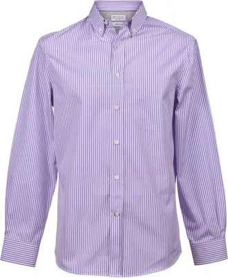 Brunello Cucinelli Magenta Striped Dress Shirt, Size Medium