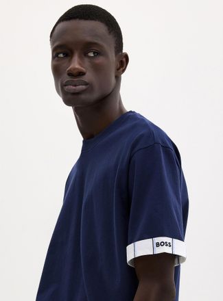 BOSS Mens Striped poplin cuffed-sleeve T-shirt