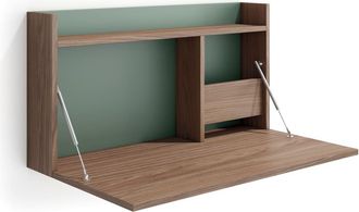 HERDASA Escritorio de pared de melamina nogal y verde 25x90x35 cm