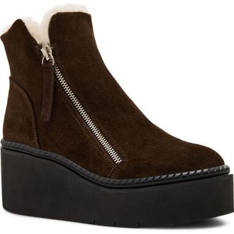 Steve Madden Drift Platform Genuine Shearling Lined Wedge Bootie in Brown Suede at Nordstrom, Size 9.5