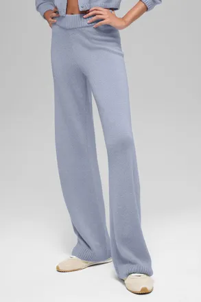 Alo | Wool Cashmere High-Waist New Class Wide Leg Pants in Winter Frost Blue, Size: Medium