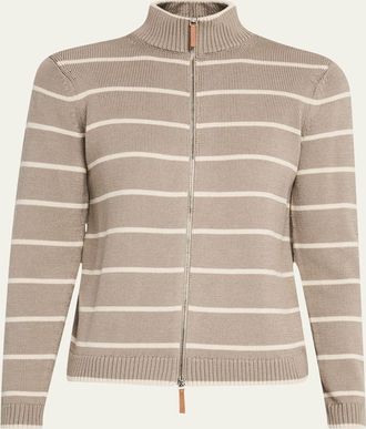 Lafayette 148 New York Striped Zip-Front Knit Jacket