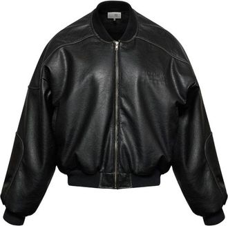 Maison Margiela Faux Leather Jacket With Rib-knit Trim