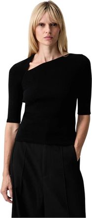 Maison Margiela T-shirt van wolmix - Dames - T-shirts - Zwart - M - Wol - Tops