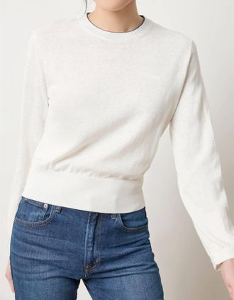 Lilla P Pleated Sleeve Crewneck Sweater In Pearl