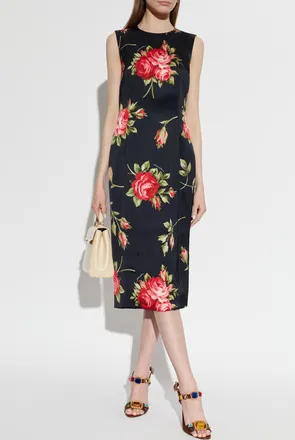 Dolce & Gabbana Floral Motif Dress, Womens, Black