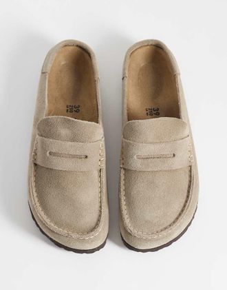 Birkenstock Naples mocassino in suede rivestito taupe-Neutro