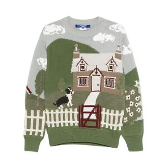 Junya Watanabe Embroidered-print Crewneck Jumper - male - Junya Watanabe - Round-neck Knitwear - Multicolor - M - Knitwear
