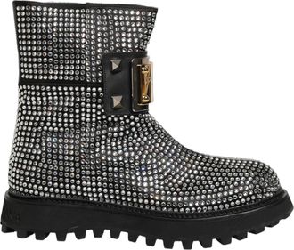 Dolce & Gabbana Mens Black Crystal Embellished Short Boots Shoes Leather