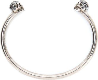 Alexander McQueen Jewelled Twin Skull bangle - women - Silver Plated Brass/Swarovski Crystal - M