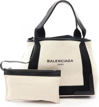 Balenciaga Black Ivory Canvas Leather Tote Bag (Pre-Owned)