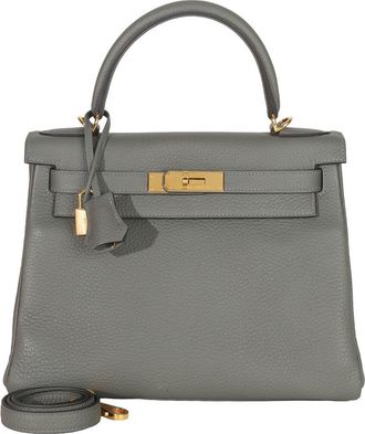 Herm&egrave;s Gray Leather Gris Meyer Clemence Kelly 28 Ghw (Authentic Pre-Loved)