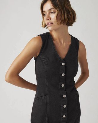 Levi's Vianna Vest Mini Dress Womens Black Denim Cotton V-Neck Button-Up JAX1683