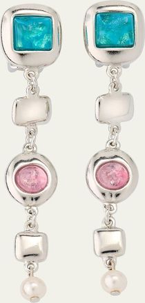 Ben-Amun Meredith Silver Nugget Clip-On Drop Earrings with Stones and Pearls