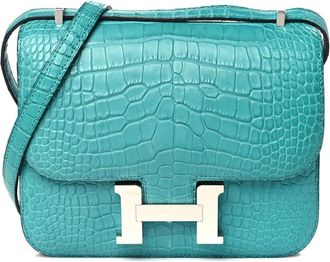 Herm&egrave;s Blue Matte Alligator Leather Constance 18 (Authentic Pre-Loved)