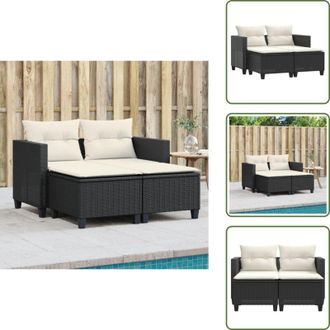 vidaXL Polirattan - vidaXL Divano da Giardino 2 Posti con Sgabelli Nero in Polyrattan - Seduta esterna