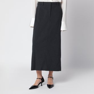 Dunst Charcoal grey pinstripe H-Line long skirt