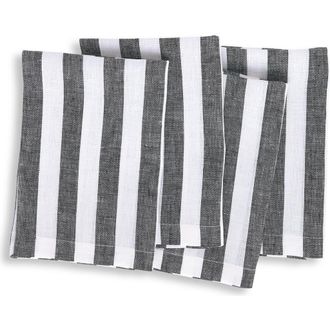 Solino Home Linen Dinner Napkins - Sorrento Stripe in Black And White at Nordstrom, Size Large