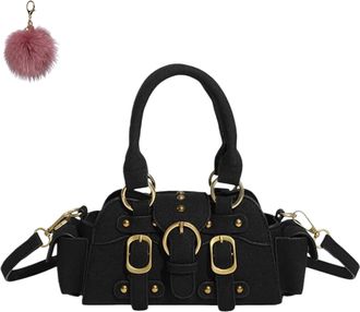 Generic Womens PU Studded Crossbody, Vintage-Inspired Top Handle Small Handbag, Fall Chic Belt Buckle Design Shoulder Purse