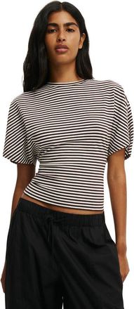 Cotton On Womens Blair Batwing Short Sleeve Tee in Madi Stripe Dark Oak Vintage at Nordstrom, Size Xx-Small
