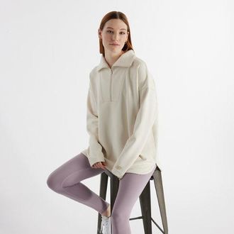 New Balance Mujer Tech Knit Oversized Half Zip en Beige, Poly Knit, Talla XS
