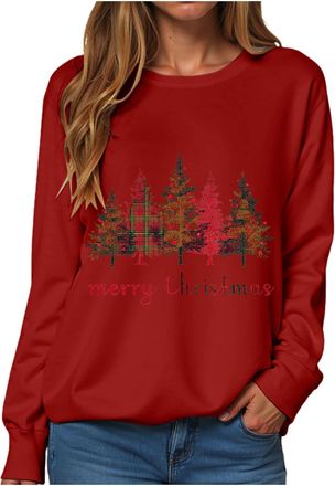 Generic Womens Casual Long Sleeve Christmas Graphic Tee Shirts Crew Neck Sweatshirts Pullover Tops For Women Zip Long Sleeve Pullover (Red 2, M)